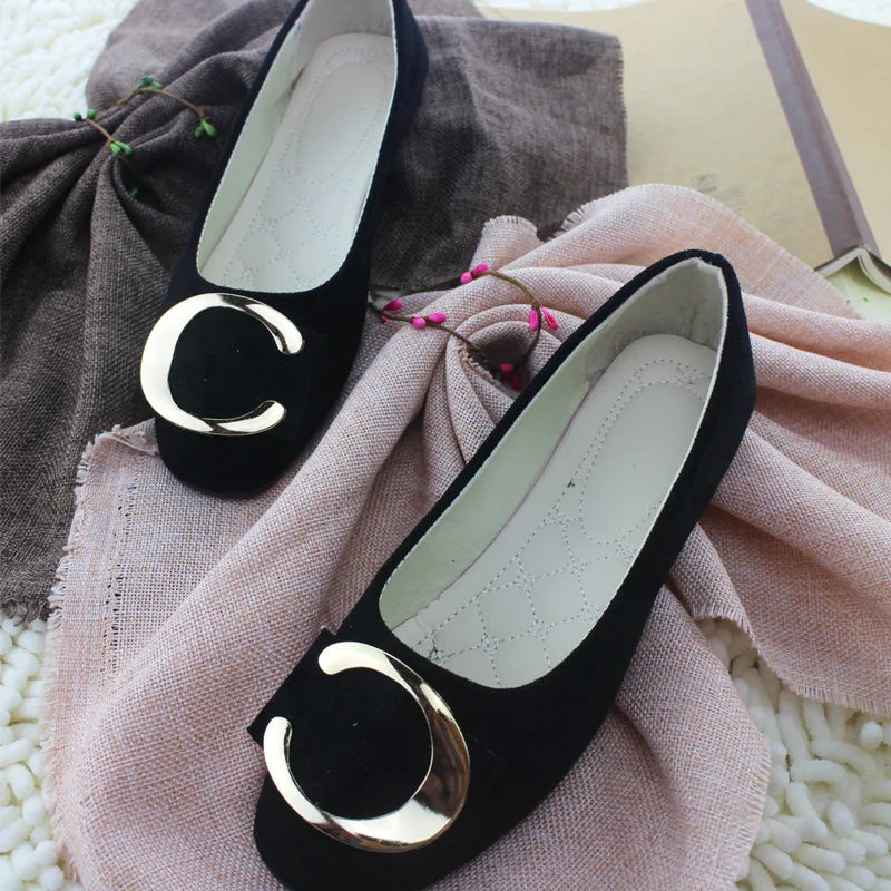 Womens Flat Shoes Casual Metal Buckle Round Toe Slip on Flats Comfortable Everyday Footwear Ideal for Work and Leisure Stylish