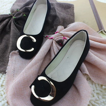 Womens Flat Shoes Casual Metal Buckle Round Toe Slip on Flats Comfortable Everyday Footwear Ideal for Work and Leisure Stylish