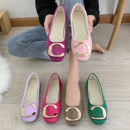 Womens Flat Shoes Casual Metal Buckle Round Toe Slip on Flats Comfortable Everyday Footwear Ideal for Work and Leisure Stylish