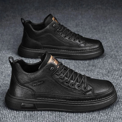 Men’s Casual Mid-Top Sneakers Stylish British Style Leather Sports Shoes for Men Comfortable and Versatile Sneakers for Adult