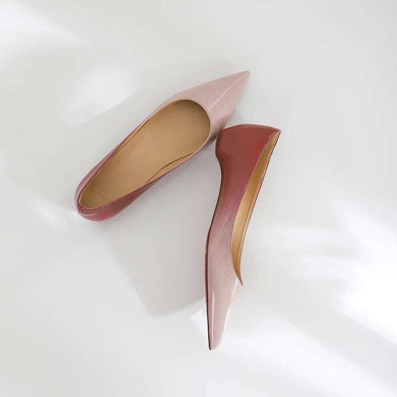 High-Quality Nude Patent Leather Flats – Comfortable Pointed Toe Large Size Elegance Affordable Price
