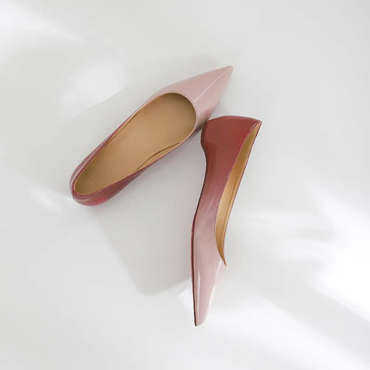 High-Quality Nude Patent Leather Flats – Comfortable Pointed Toe Large Size Elegance Affordable Price