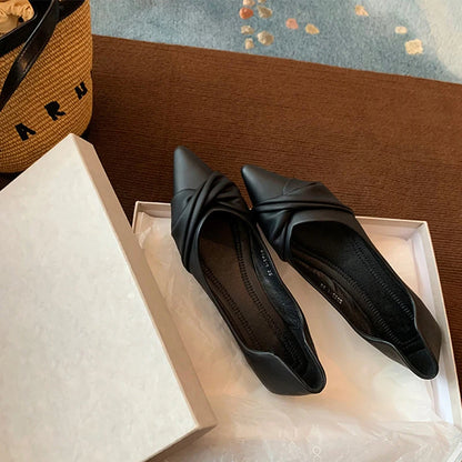 Autumn New Korean Style Knotted Pointed Toe Flat Commuter Shoes for Women  Soft Sole Ballet Flats with High Cost Performance