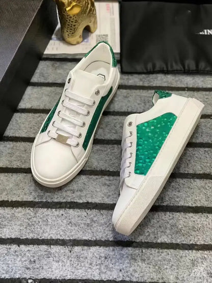 Light Luxury Original Korean Edition Genuine Leather Printed Fashion Trend Casual Little White Men’s Shoes
