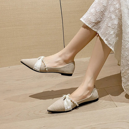 Elegant Pointed-Toe Flats for Women – Autumn New Pearl-Embellished Style, Versatile Slip-On Design with Soft Sole