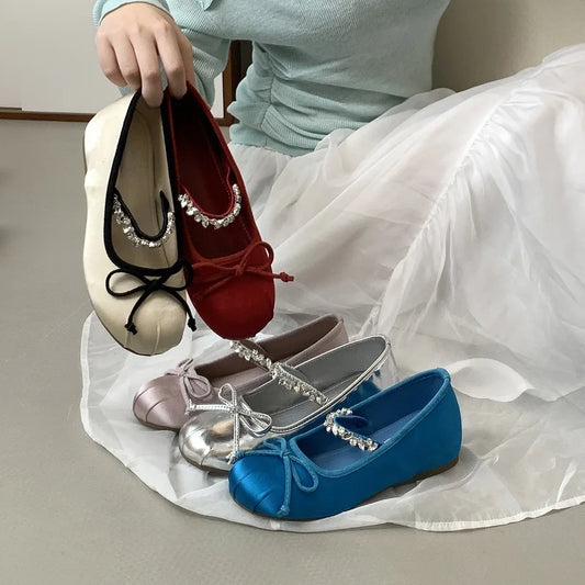 French Mary Jane Flats for Women – 2025 Spring/Summer Red Rhinestone Ballet Shoes | Affordable Quality Footwear