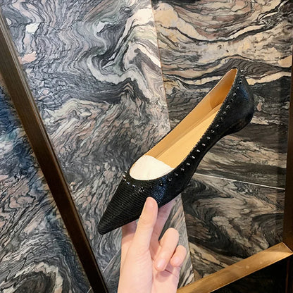 Summer New Women’s Pointed Toe Solid Color Flat Shoes with Small Rivet Buckle – Affordable High-Quality Elegant Design