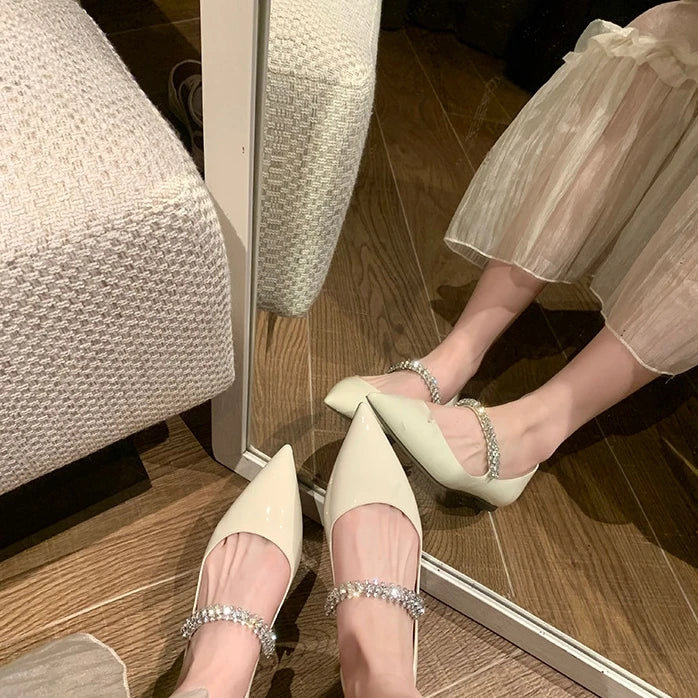 Women’s Pink Flat Shoes – Summer New Korean Fashion Pointed Toe Rhinestone Slip-On Ballerina Flats, Soft Sole
