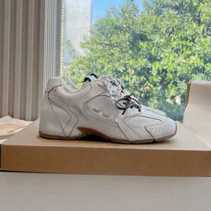 Women’s Running Shoes Lace-Up Comfortable Forrest Gump Style 5cm Height Increase Two-Color Toes Genuine Leather Lining