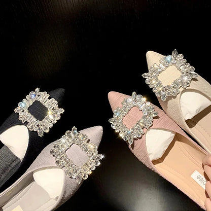 Elegant French Style Pointed Toe Flat Shoes for Women with Sparkling Rhinestone Detail – High Quality and Affordable Comfort