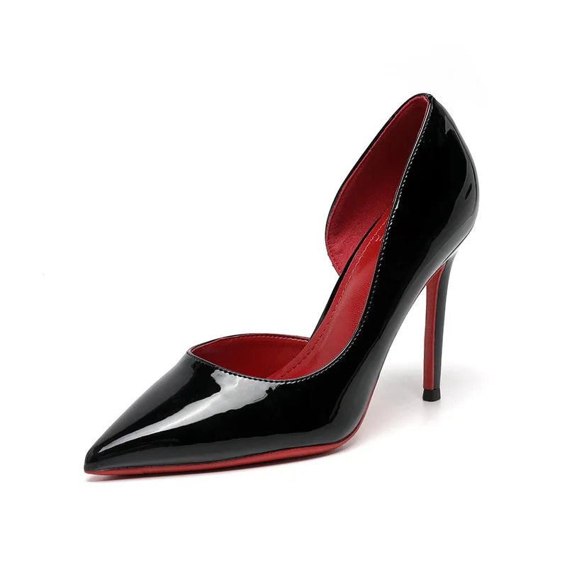 2025 New Women’s Nude Poly Urethane High Heel Shoes  Sexy Cutout Pointed Toe Stiletto Heels with Red Sole, High Quality