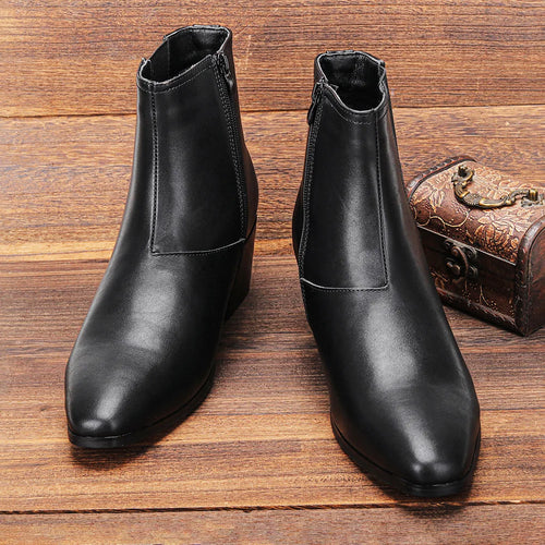 Men’s Chelsea Boots Height Increasing High Heel Leather Ankle Boots Stylish Black Premium Quality Boots for Formal Occasion