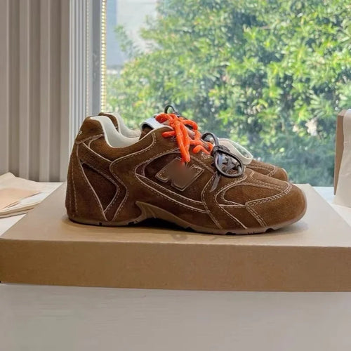 Women’s Running Shoes Lace-Up Comfortable Forrest Gump Style 5cm Height Increase Two-Color Toes Genuine Leather Lining