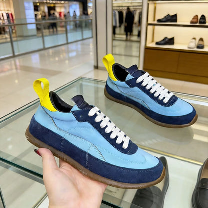 High-quality Breathable Cowhide Contrast Color Low-top Lace-Up Sneakers Comfortable Cushioned Platform Rubber Outsole Shoes