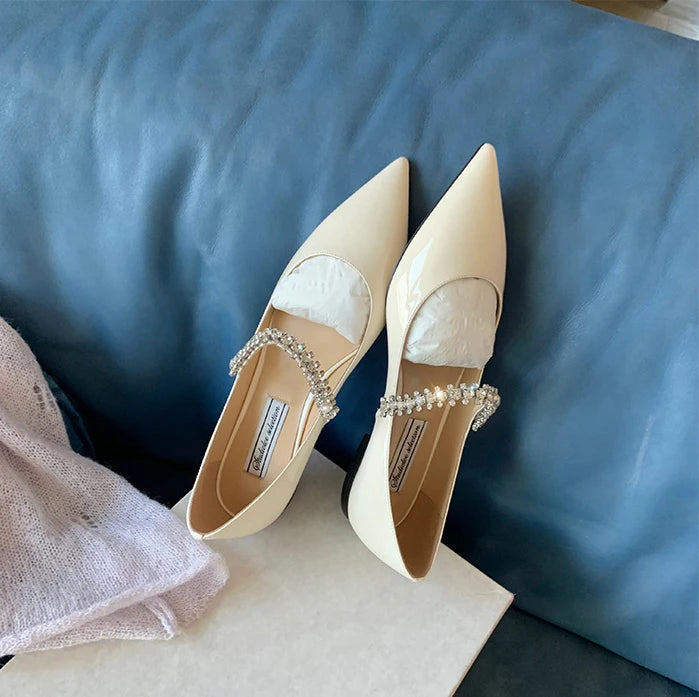 Women’s Pink Flat Shoes – Summer New Korean Fashion Pointed Toe Rhinestone Slip-On Ballerina Flats, Soft Sole
