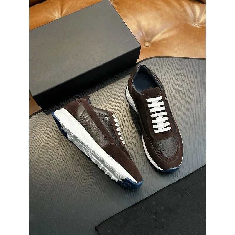 2026 Fashionable Men’s Shoes Genuine Leather Stitched Sports Comfortable Casual Shoes High-Quality Outdoor Men’s Walking Shoes