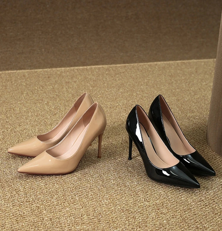 2025 New Summer Womens Nude Patent High Heels , Affordable Luxury Black Nude Heels with Unique Design