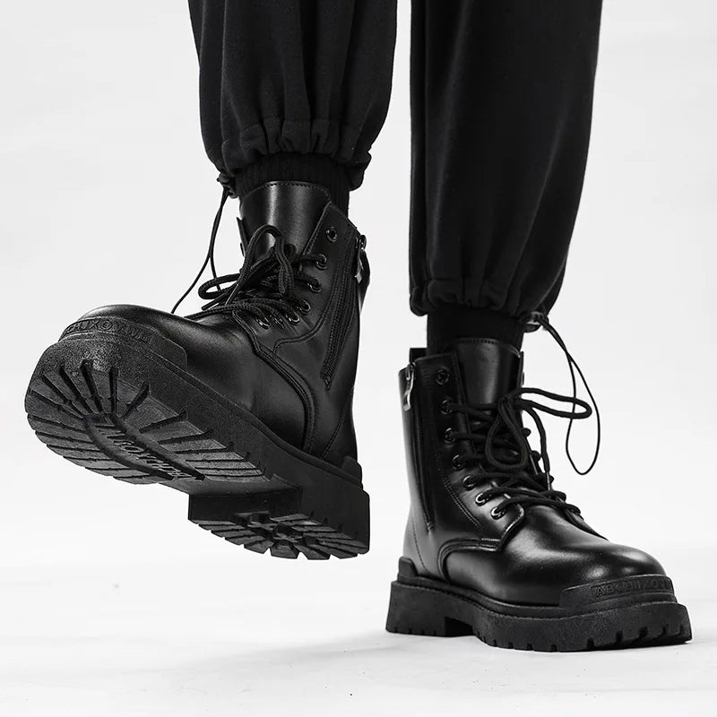 Hot Sale Men’s Leather Boots Fall and Winter Stylish Couple Snow Boots Waterproof Leather Martin Boots for Men
