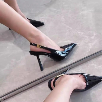 2025 New Women’s Black Pointed Toe High Heels – Elegant Thin Heel Sexy French Style Buckle Strap Shoes