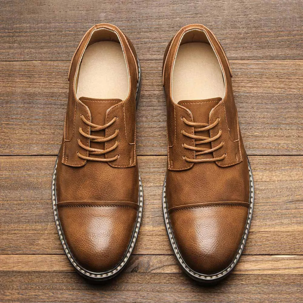2025 New Trend Men’s Dress Shoes Large Size Retro Brown Leather Business Shoes Summer Fashion Casual Footwear