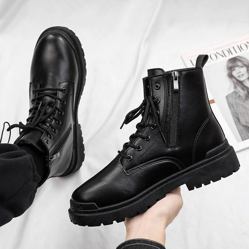 Hot Sale Men’s Leather Boots Fall and Winter Stylish Couple Snow Boots Waterproof Leather Martin Boots for Men