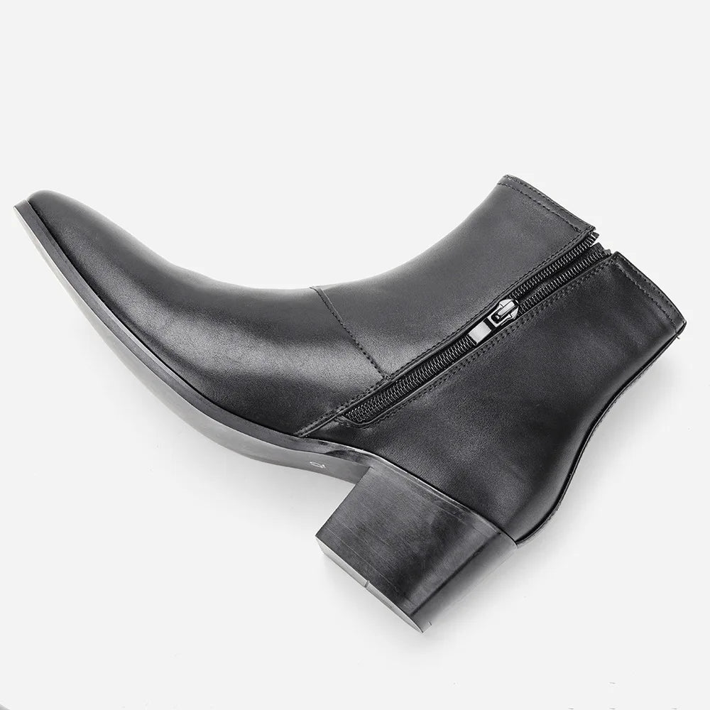 Men’s Chelsea Boots Height Increasing High Heel Leather Ankle Boots Stylish Black Premium Quality Boots for Formal Occasion