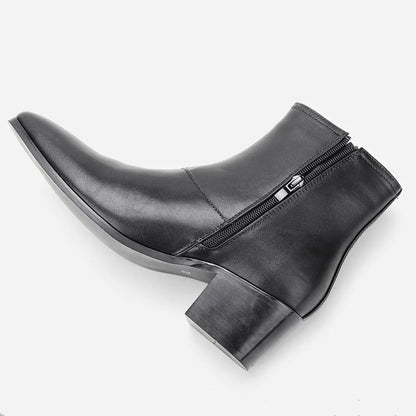 Men’s Chelsea Boots Height Increasing High Heel Leather Ankle Boots Stylish Black Premium Quality Boots for Formal Occasion