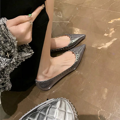 Summer New Women’s Pointed Toe Solid Color Flat Shoes with Small Rivet Buckle – Affordable High-Quality Elegant Design