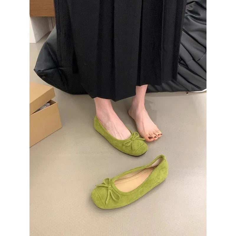 Ultra-Soft Suede Flats for Women with Bow Knot – Comfortable Round Toe Slip-On Shoes, Affordable High-Quality Soft Sole