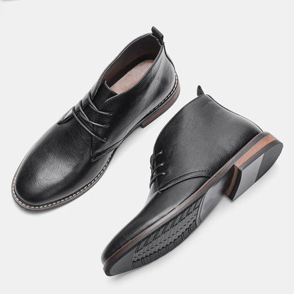 Men’s Chelsea Boots Classic British Style Black Low Heel Chukka Boot Top Grain Leather Shoes for Parties and Formal Occasions