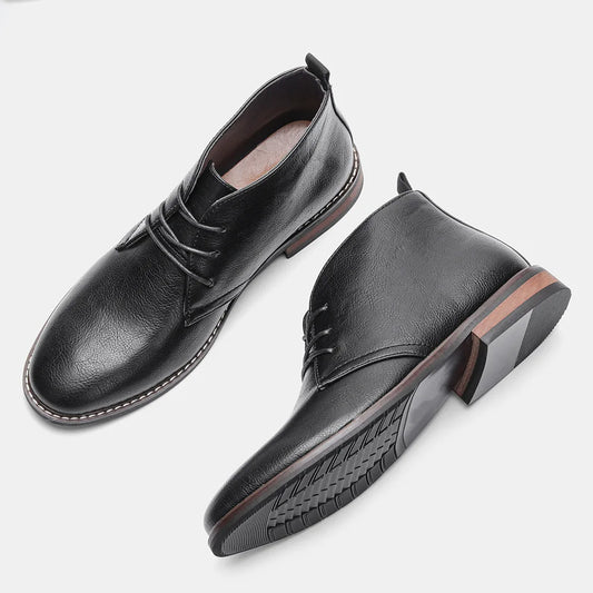 Men’s Chelsea Boots Classic British Style Black Low Heel Chukka Boot Top Grain Leather Shoes for Parties and Formal Occasions