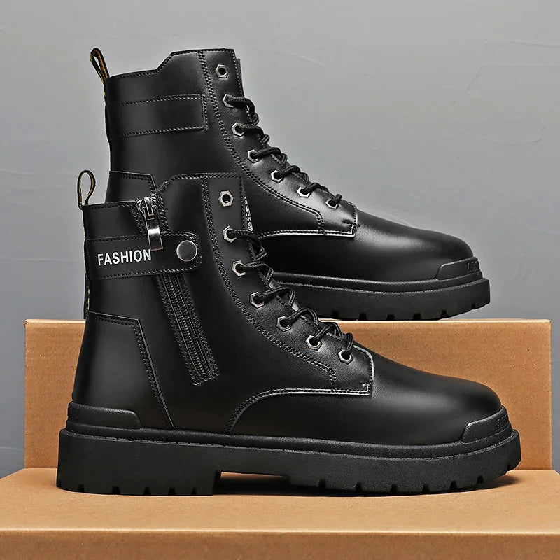 High Quality Men’s Martin Boots Fall and Winter Top British Style Outdoor Motorcycle Boots Warm Leather Boots for Men