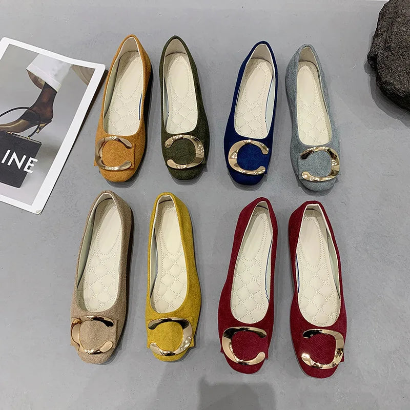 Womens Flat Shoes Casual Metal Buckle Round Toe Slip on Flats Comfortable Everyday Footwear Ideal for Work and Leisure Stylish