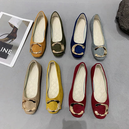 Womens Flat Shoes Casual Metal Buckle Round Toe Slip on Flats Comfortable Everyday Footwear Ideal for Work and Leisure Stylish