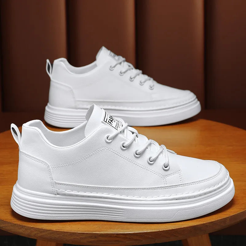 Men’s Casual Low-Top Sneakers Stylish British Style Leather Sports Shoes for Men Comfortable and Versatile Footwear for Outdoor