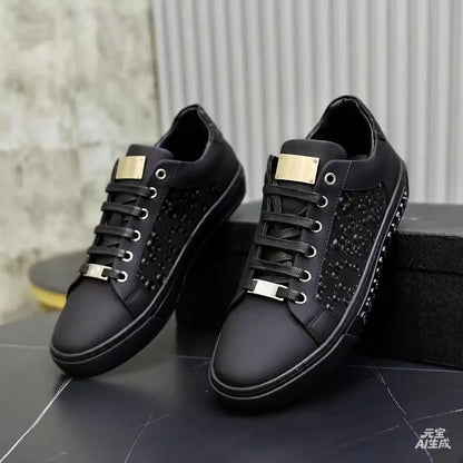 Spring New Light Luxury Versatile White Shoes, Leather Casual Shoes, Flat Shoes, Men’s Board Shoes
