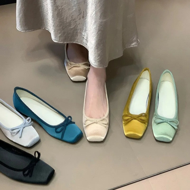 French Style Elegant Women’s Shoes 2025 New Satin Bow Accent Hidden Wedge Flats – High Quality, Affordable Chic Footwear