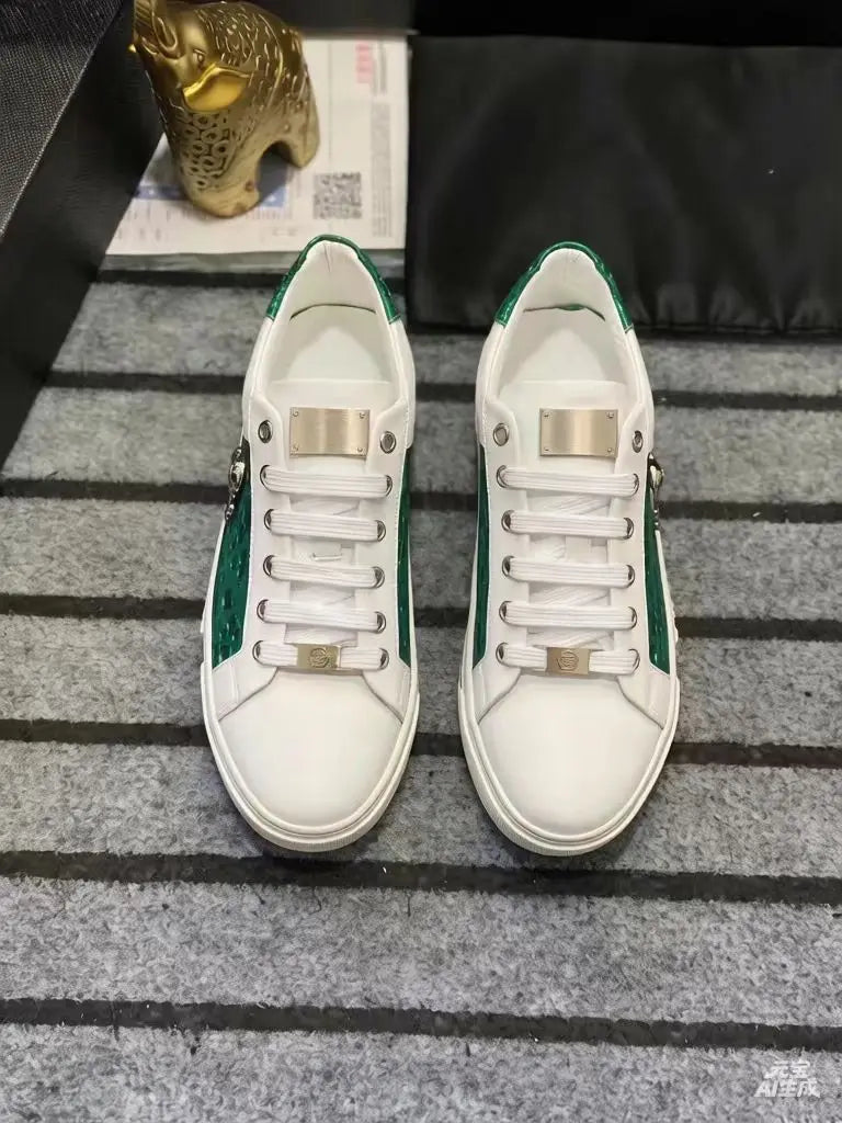 Light Luxury Original Korean Edition Genuine Leather Printed Fashion Trend Casual Little White Men’s Shoes