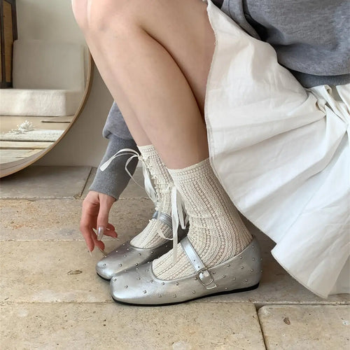 Retro Stardust Studded Ballerina Flats for Women – Spring Autumn One-Strap Mary Jane Shoes – High Quality Affordable