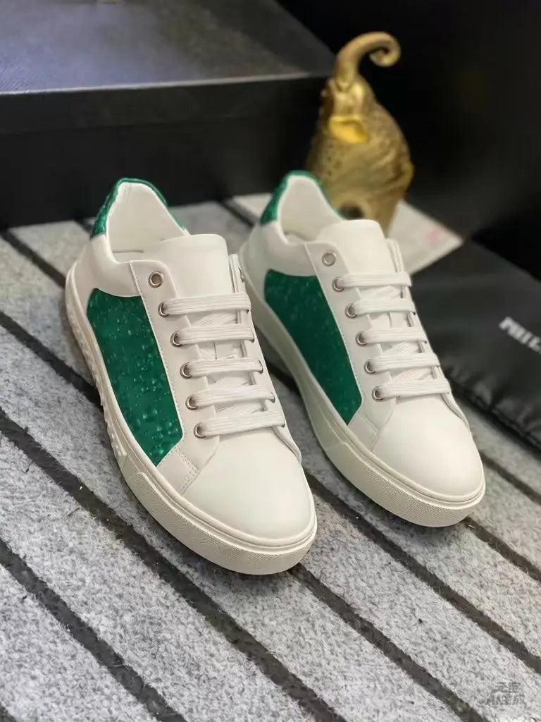 Light Luxury Original Korean Edition Genuine Leather Printed Fashion Trend Casual Little White Men’s Shoes