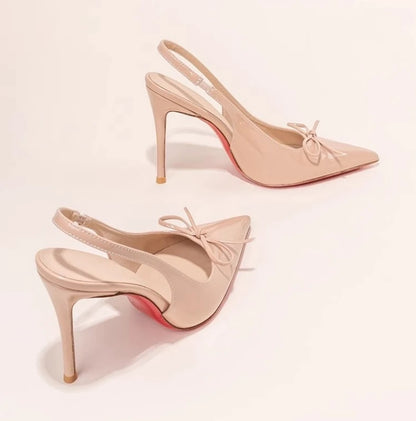 2025 Spring Summer Womens Bow Knot Open Back High Heel Sandals – Affordable Red Sole Pointed Toe Stiletto Shoes
