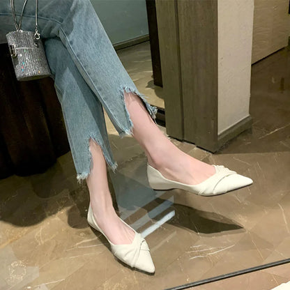 Autumn New Korean Style Knotted Pointed Toe Flat Commuter Shoes for Women  Soft Sole Ballet Flats with High Cost Performance