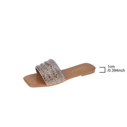 Fashion Myway Ladies’ Flat Sandals – Single Band Non-Slip Summer Slippers, Boho Chic Beach Slides, Bulk Order