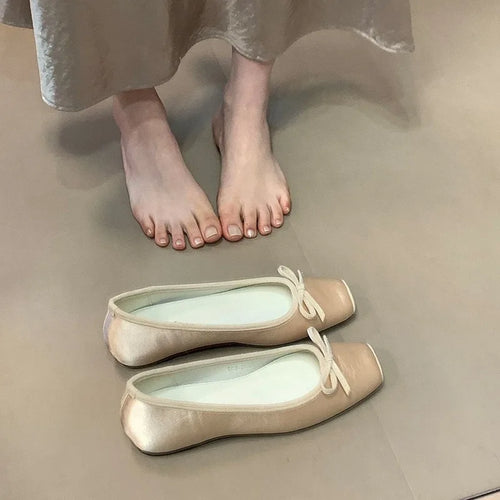French Style Elegant Women’s Shoes 2025 New Satin Bow Accent Hidden Wedge Flats – High Quality, Affordable Chic Footwear