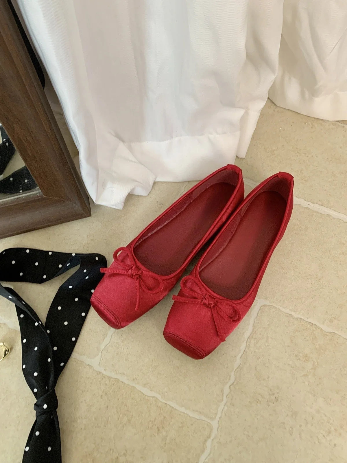 2025 New Women’s Ballet Flats – Satin Bow Tie Square Toe Shoes | High-Quality, Affordable Fairy Style Ballet Slippers