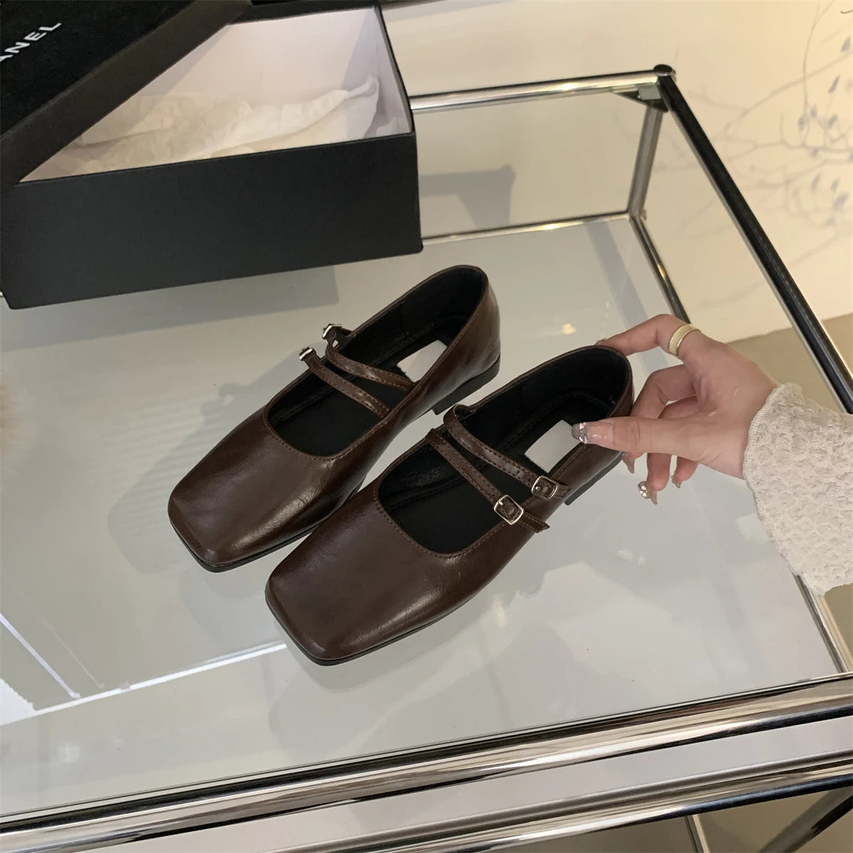 Elegant Silver Flats for Women – French Style Autumn New Arrival, Quality Comfy Square Toe Casual Office Shoes