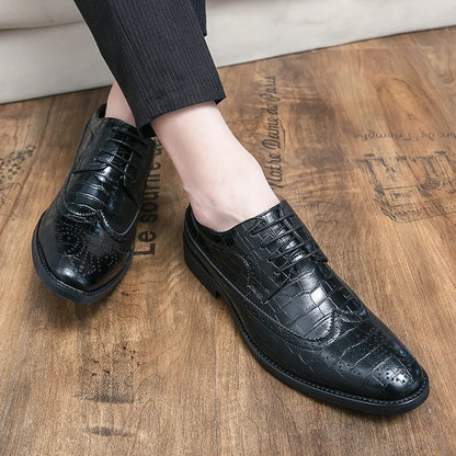 Myway New Trend Men’s Leather Shoes Business Formal Dress Shoes Trendy Pointed Toe Men’s Casual Shoes