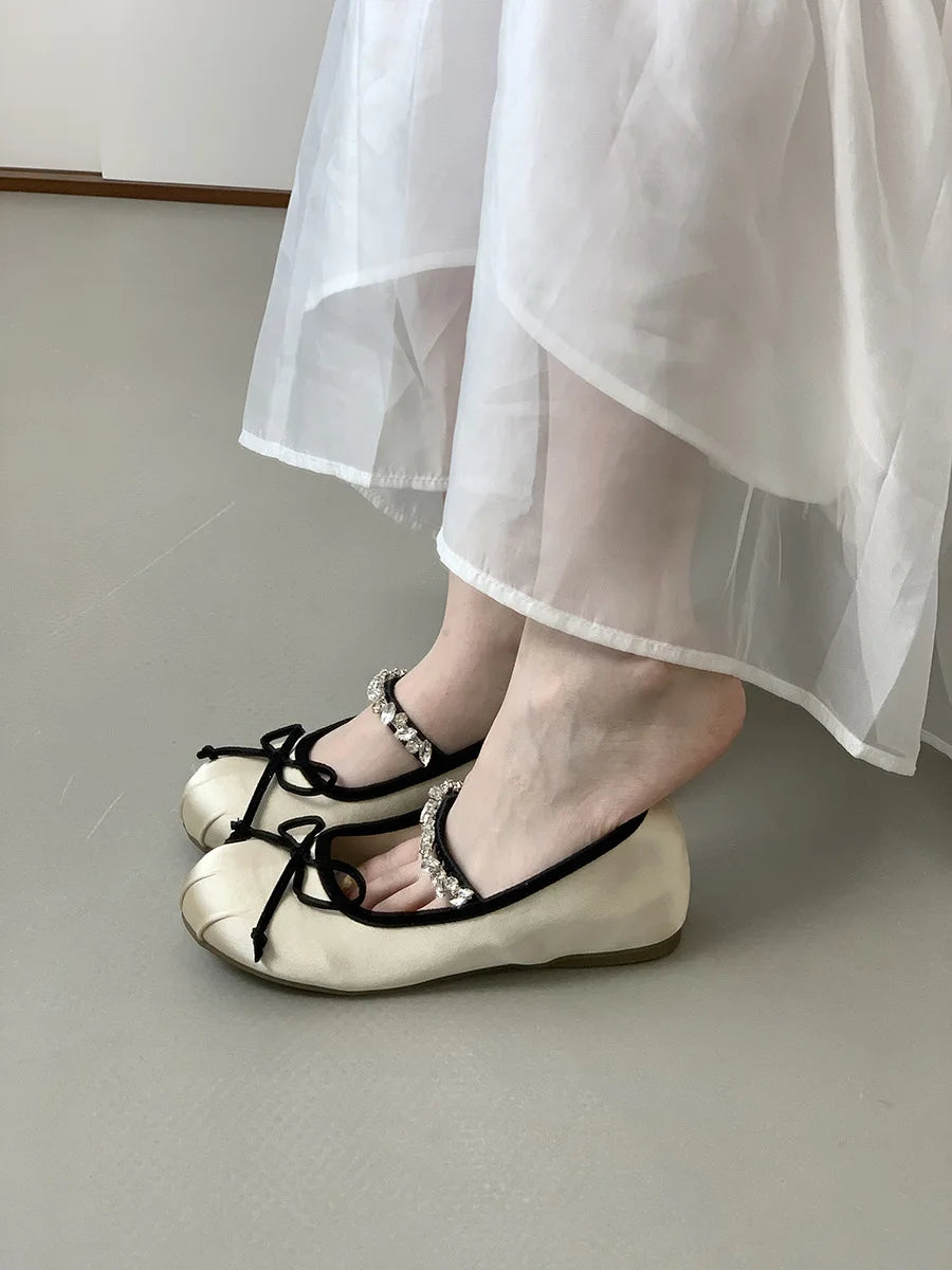French Mary Jane Flats for Women – 2025 Spring/Summer Red Rhinestone Ballet Shoes | Affordable Quality Footwear