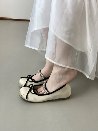 French Mary Jane Flats for Women – 2025 Spring/Summer Red Rhinestone Ballet Shoes | Affordable Quality Footwear