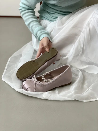 French Mary Jane Flats for Women – 2025 Spring/Summer Red Rhinestone Ballet Shoes | Affordable Quality Footwear